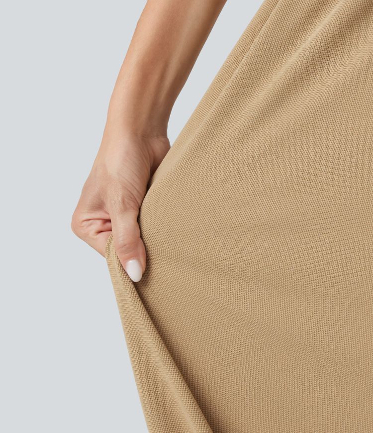 Jogging décontracté taille haute en maille gaufrée avec poches