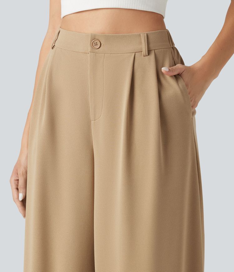 Jogging décontracté taille haute en maille gaufrée avec poches