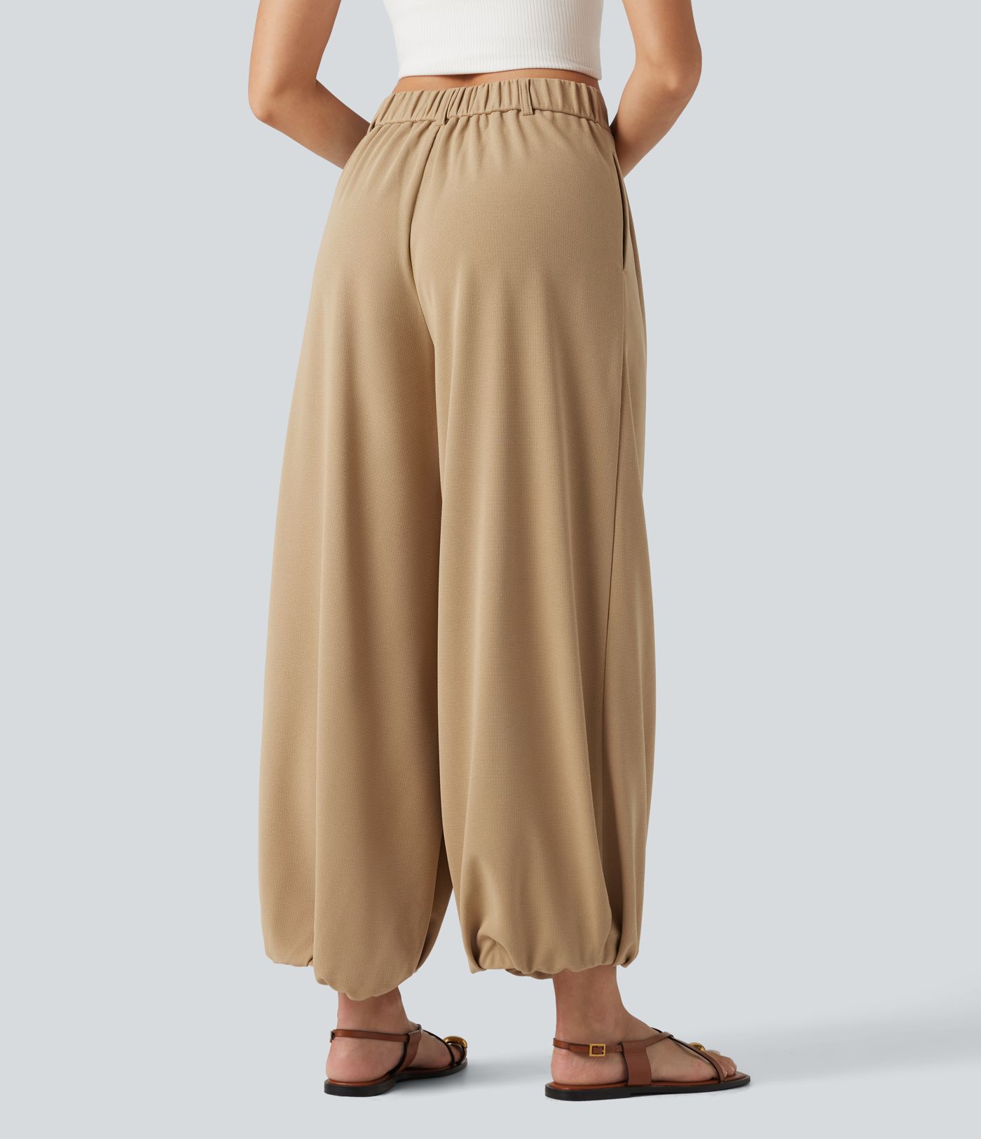 Jogging décontracté taille haute en maille gaufrée avec poches