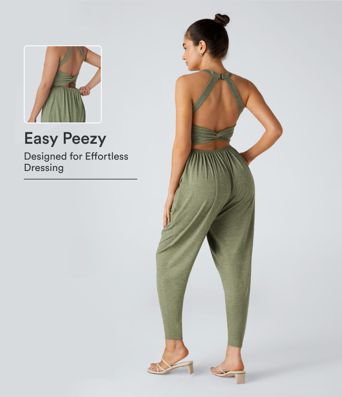 U Neck Pocket Harem Casual Jumpsuit-Easy Peezy Edition
