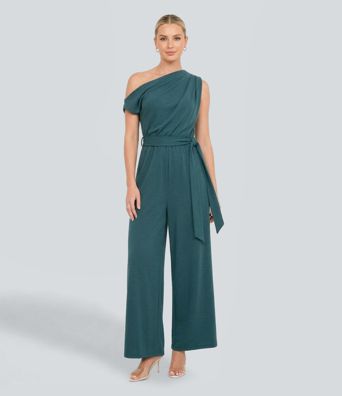One Shoulder Belted Work Jumpsuit
