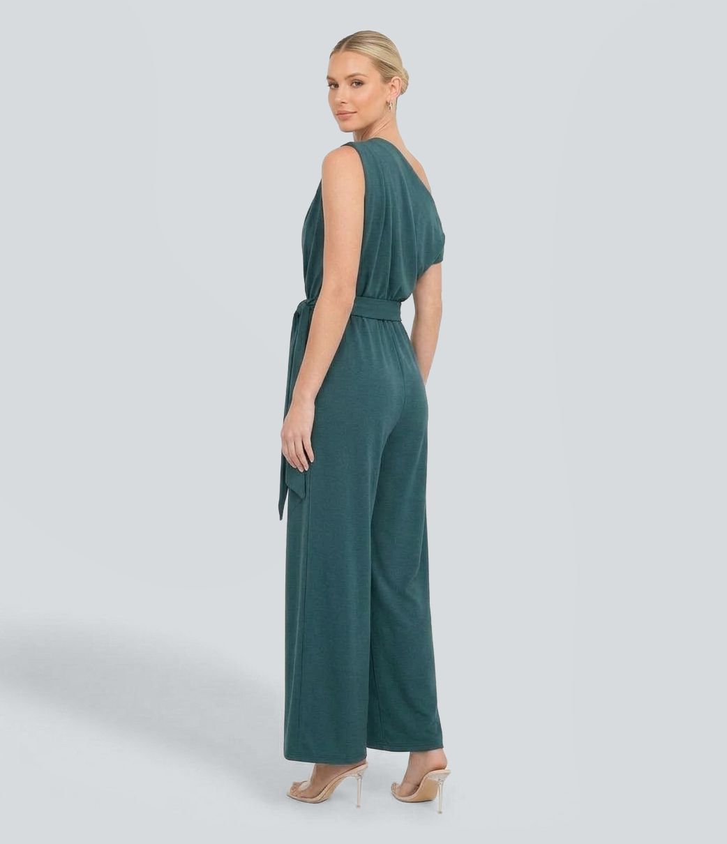 One Shoulder Belted Work Jumpsuit