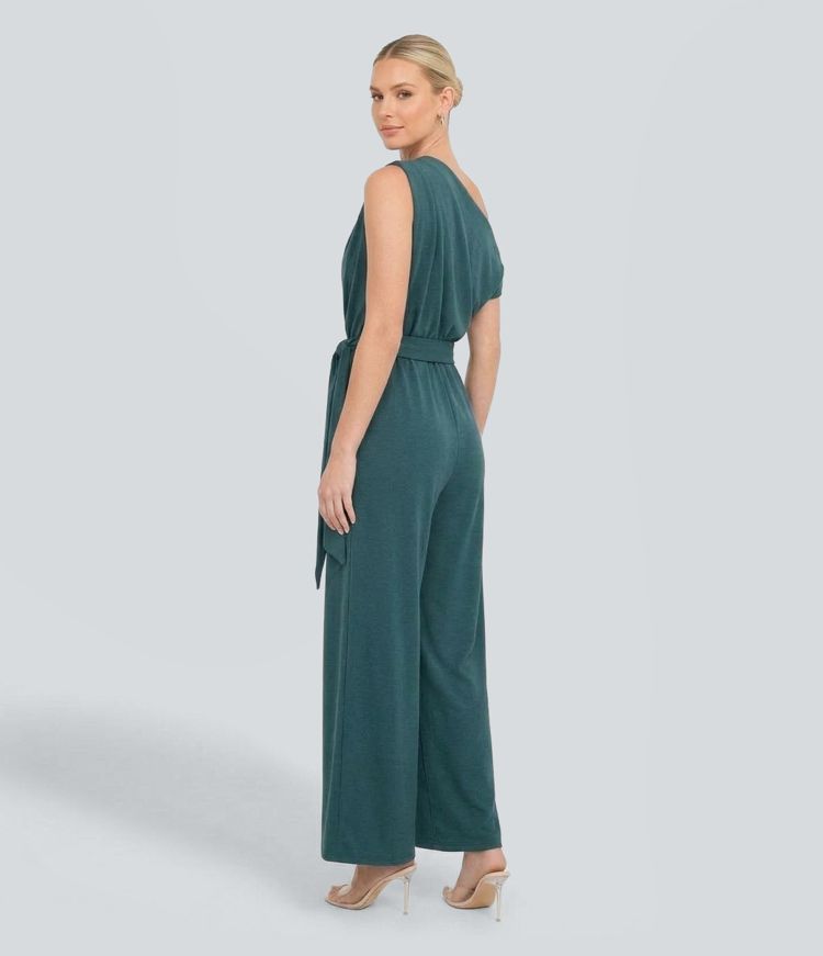 One Shoulder Belted Work Jumpsuit