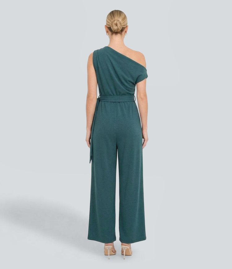 One Shoulder Belted Work Jumpsuit