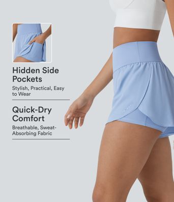 Pantalones Cortos de Running SoftlyZero™ QuickDry de Cintura Alta con Puntos Reflectantes, Dobladillo Cruzado y 2 Bolsillos