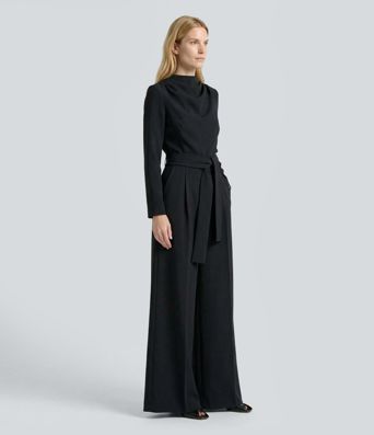 Mock Neck Long Sleeve Belted Work Jumpsuit