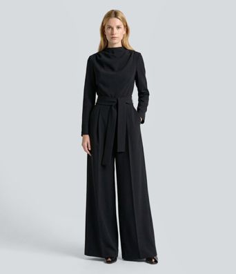 Mock Neck Long Sleeve Belted Work Jumpsuit