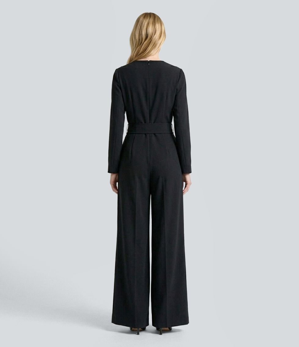 Mock Neck Long Sleeve Belted Work Jumpsuit
