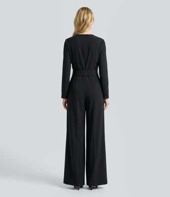 Mock Neck Long Sleeve Belted Work Jumpsuit