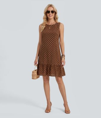 Round Neck Sleeveless Ruffle Hem Polka Dot Mini Dress