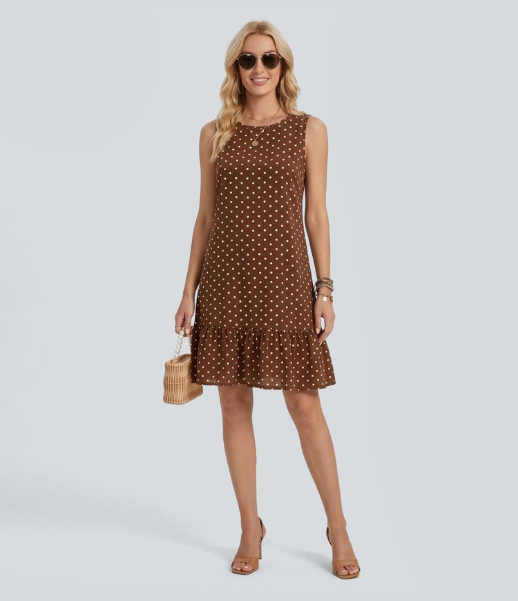 Round Neck Sleeveless Ruffle Hem Polka Dot Mini Dress
