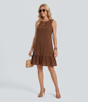 Round Neck Sleeveless Ruffle Hem Polka Dot Mini Dress