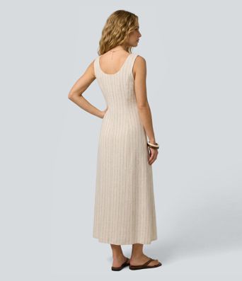 V Neck Sleeveless Stripe Maxi Casual Dress