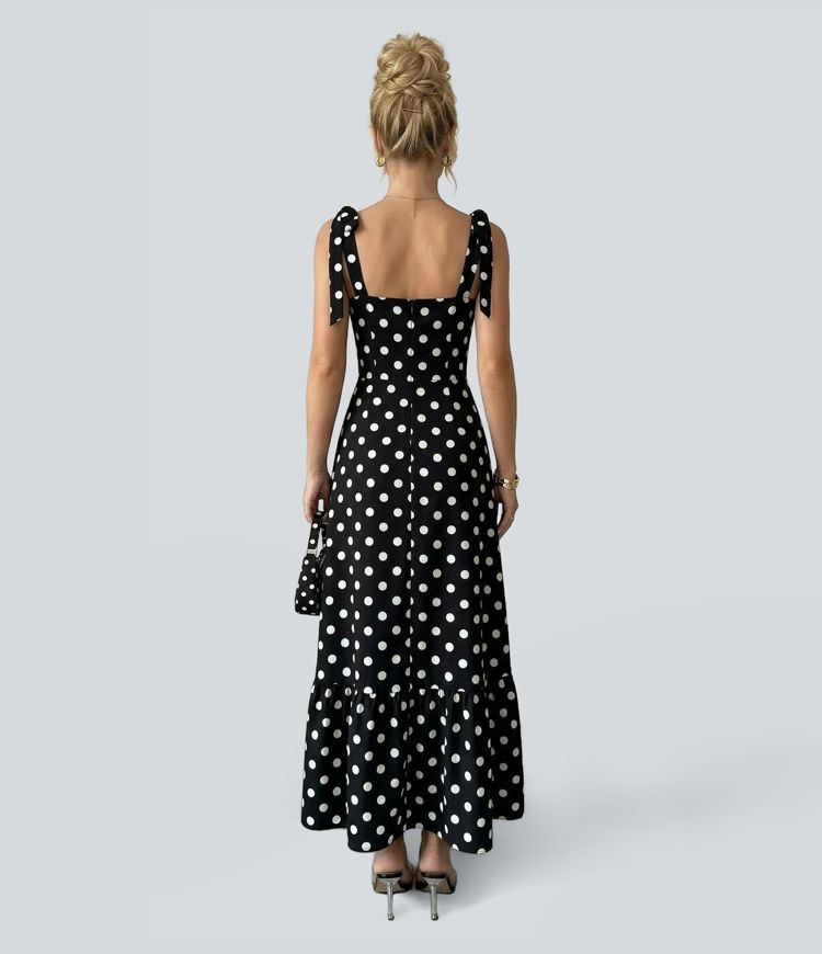 Square Neck Polka Dot Maxi Tank Dress