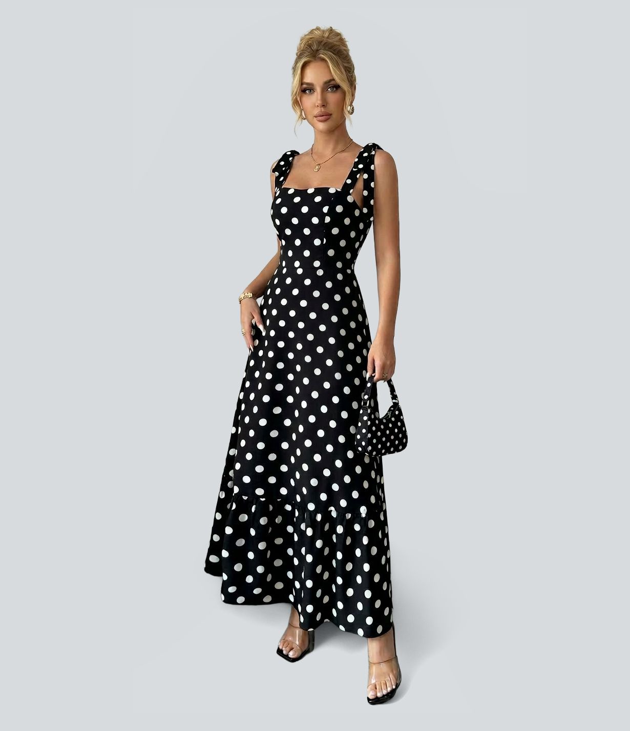 Square Neck Polka Dot Maxi Tank Dress