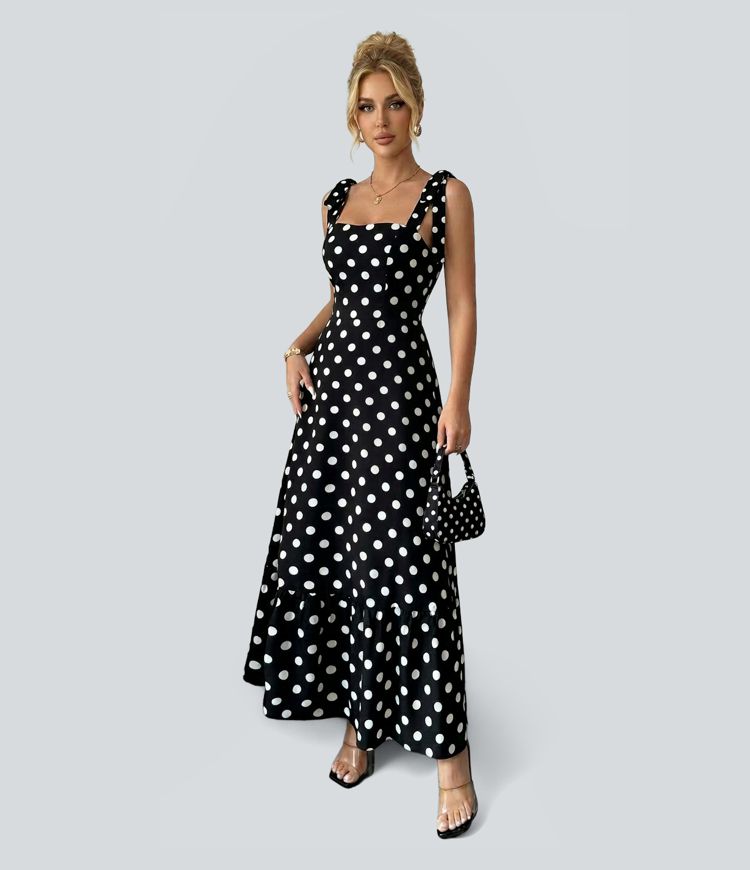 Square Neck Polka Dot Maxi Tank Dress