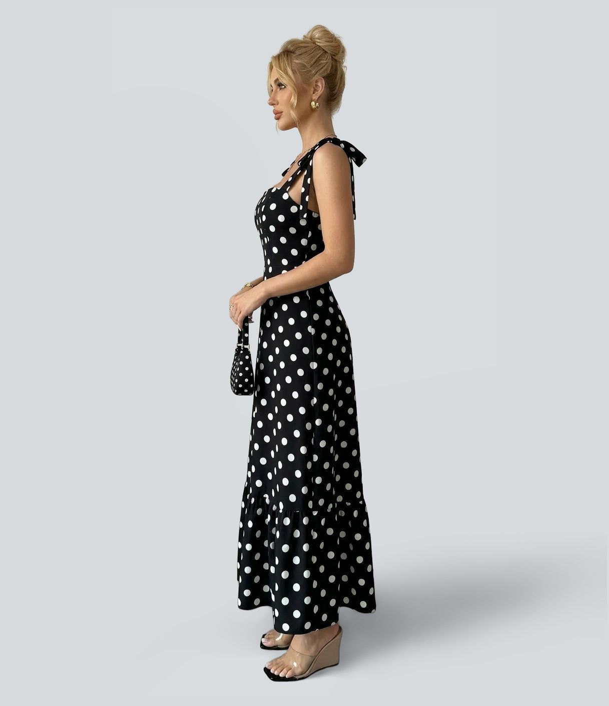 Square Neck Polka Dot Maxi Tank Dress