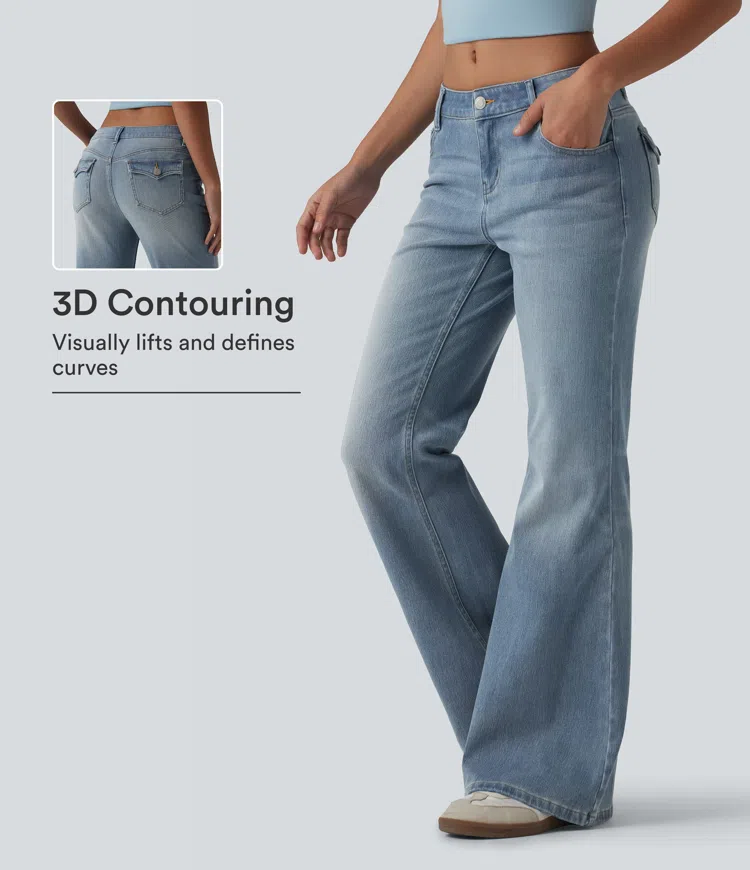 Halara Flex™ - Lässige Flare-Jeans mit niedrigem Bund und mehreren Taschen