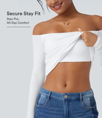 Bordázott kötésű, vállat szabadon hagyó, hosszú ujjú 2 az 1-ben hétköznapi felső