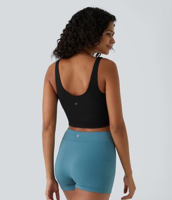 Padded V Neck Cropped Yoga Tank Top A-C Cups