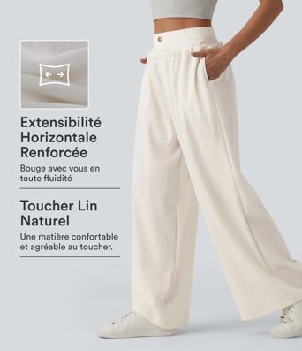 Pantalon casual ample taille haute aspect lin à volants avec poches