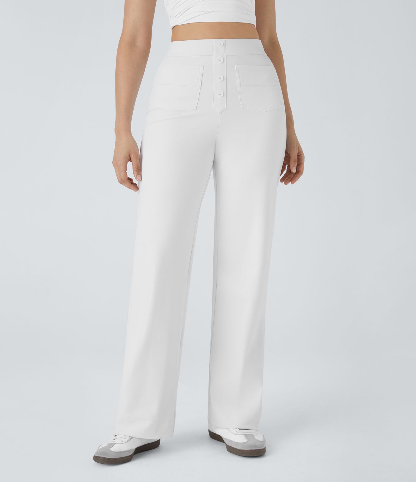 DayStretch High Waisted Pockets Straight Leg Casual Trousers
