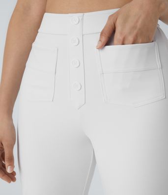 DayStretch High Waisted Pockets Straight Leg Casual Trousers