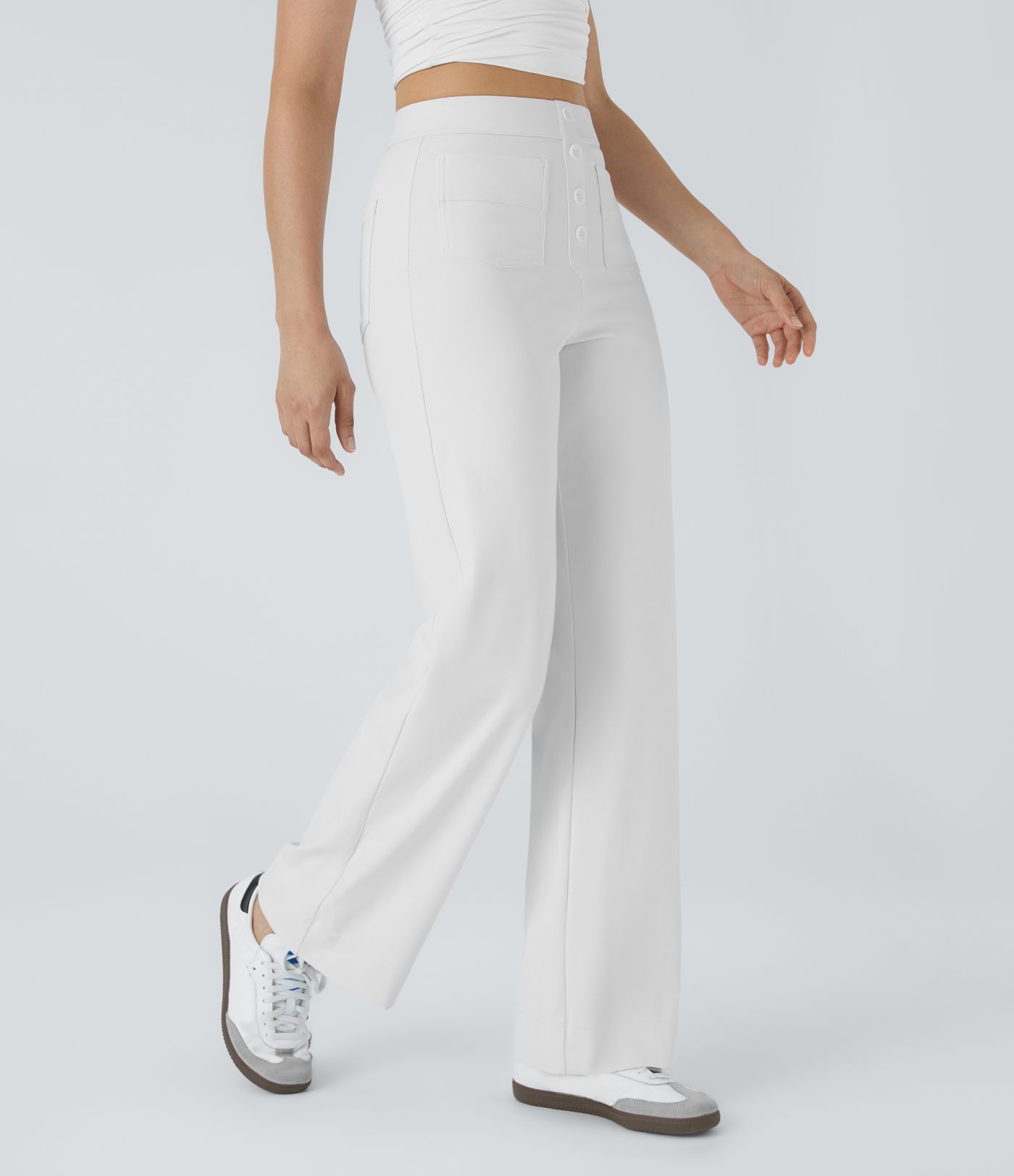 DayStretch High Waisted Pockets Straight Leg Casual Trousers
