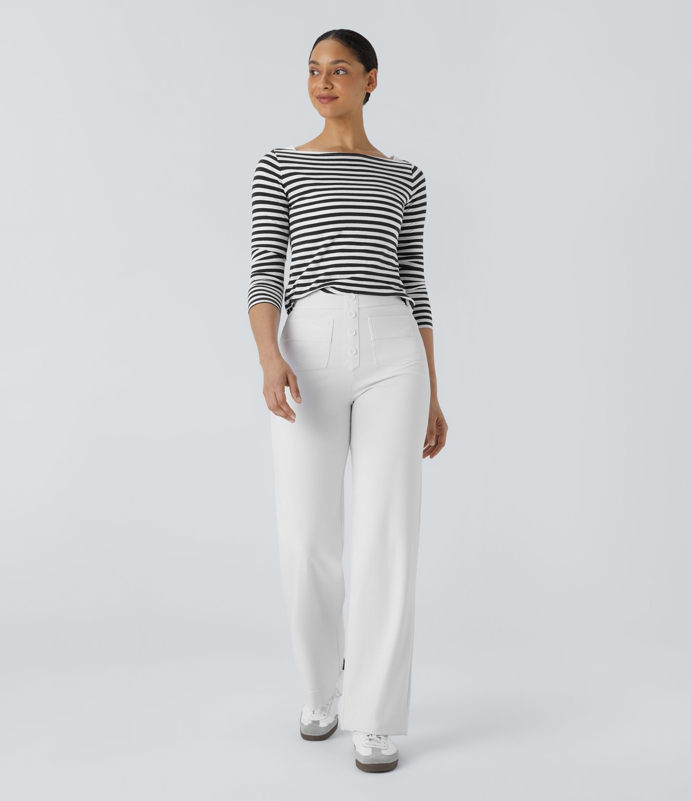 DayStretch High Waisted Pockets Straight Leg Casual Trousers