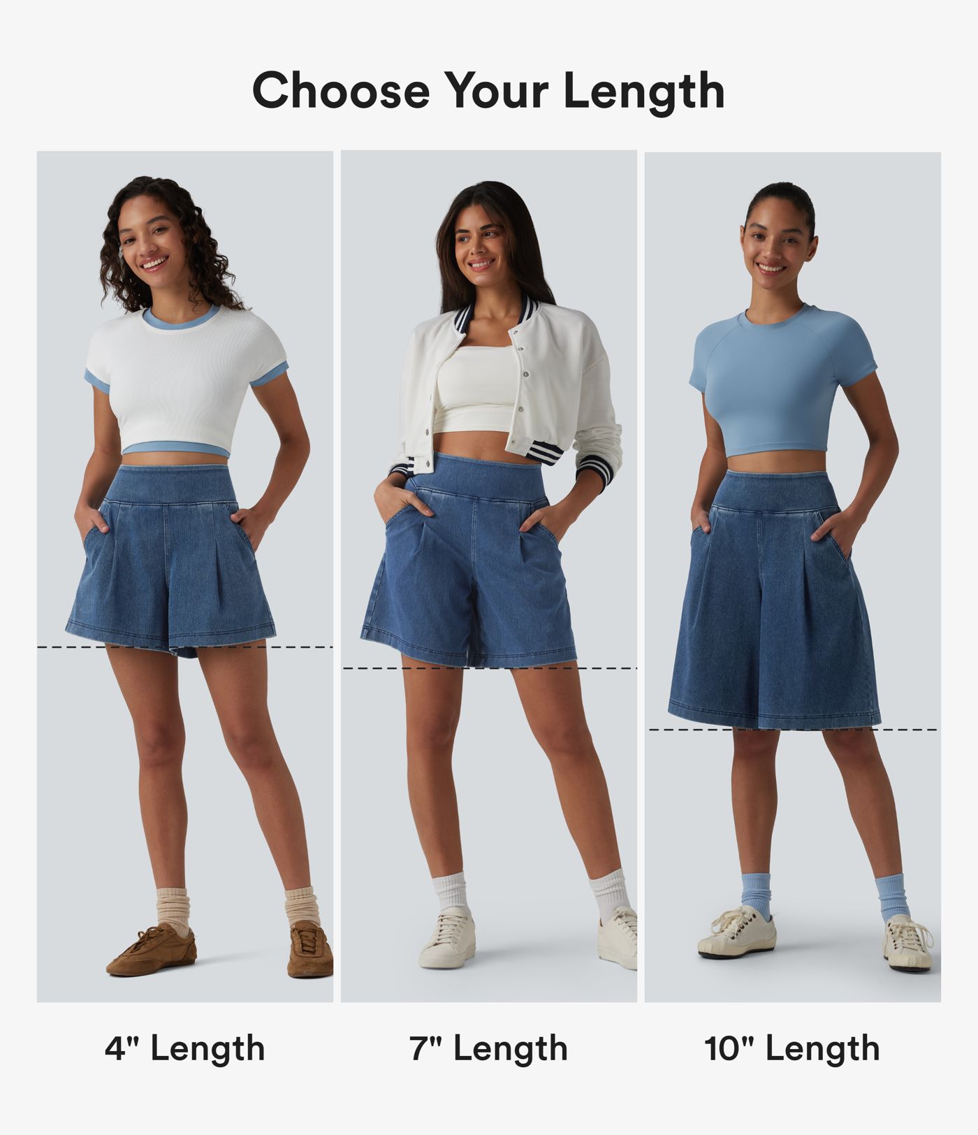Halara Flex™ High Waisted Denim Casual Baggy Shorts 10'' with Pockets