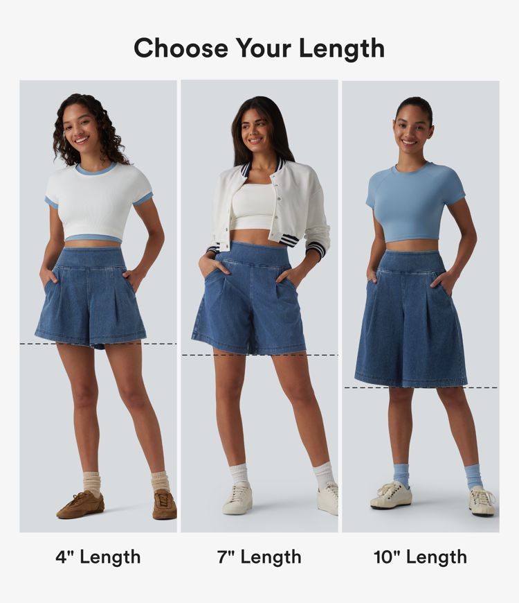 Halara Flex™ High Waisted Denim Casual Baggy Shorts 10'' with Pockets