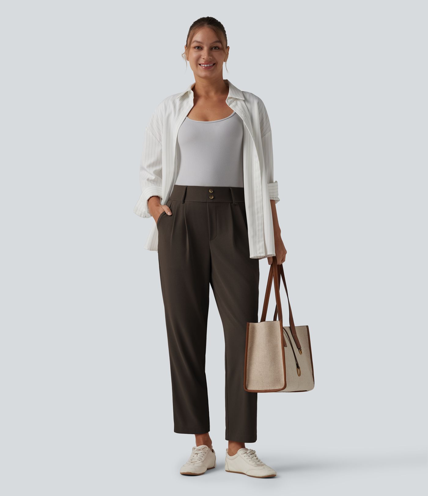 Halara Flex™ High Waisted Tapered Waffle Work Trousers with Pockets Halara Flex™ High Waisted Tapered Waffle Work Trousers with Pockets
