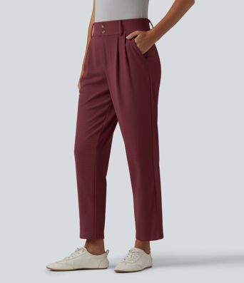 Halara Flex™ - Schmal zulaufende Bürohose mit hohem Bund, Seitentaschen und Waffelstoff