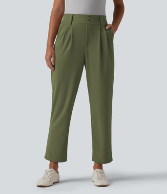 Halara Flex™ - Schmal zulaufende Bürohose mit hohem Bund, Seitentaschen und Waffelstoff
