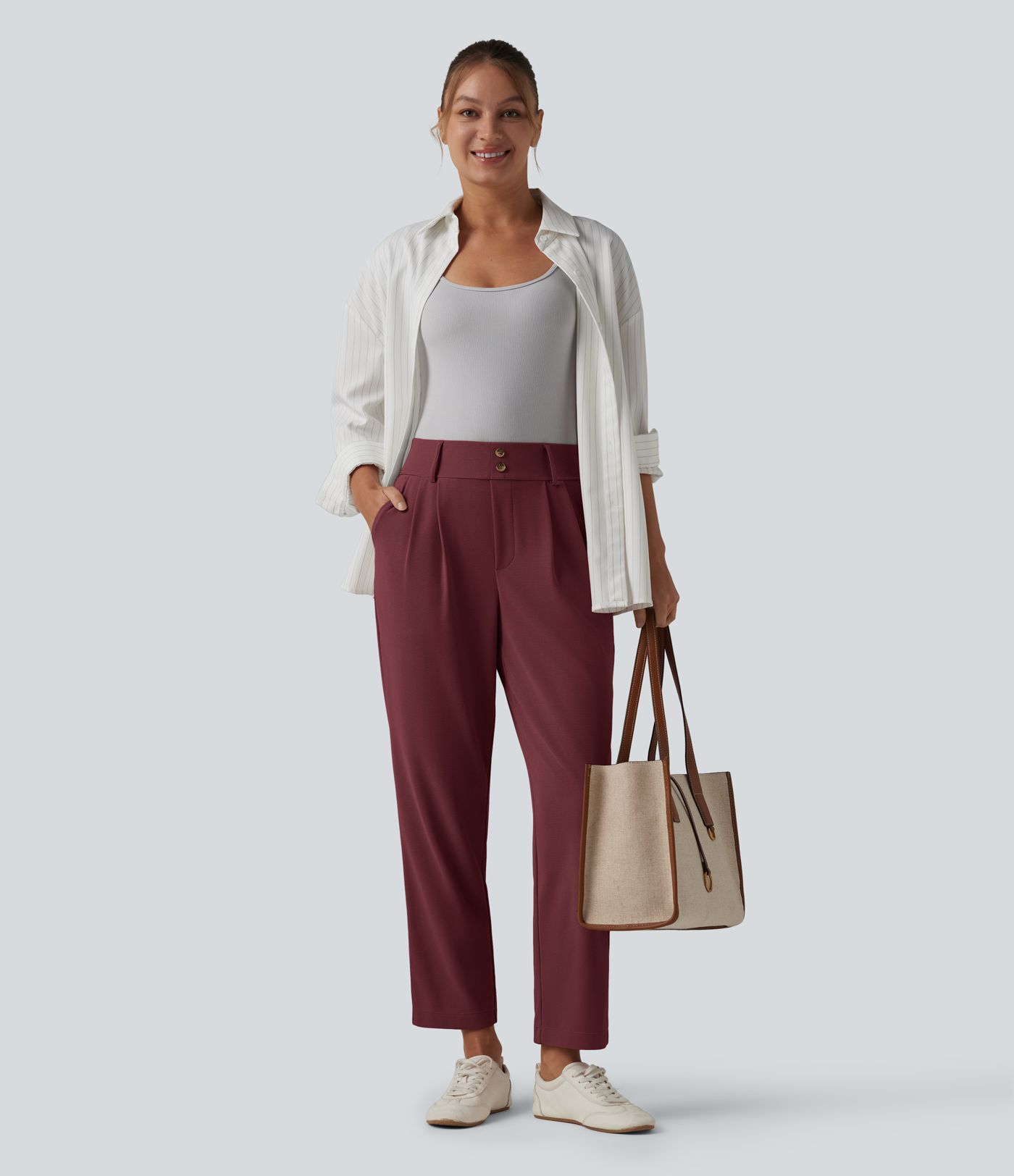 Halara Flex™ - Schmal zulaufende Bürohose mit hohem Bund, Seitentaschen und Waffelstoff