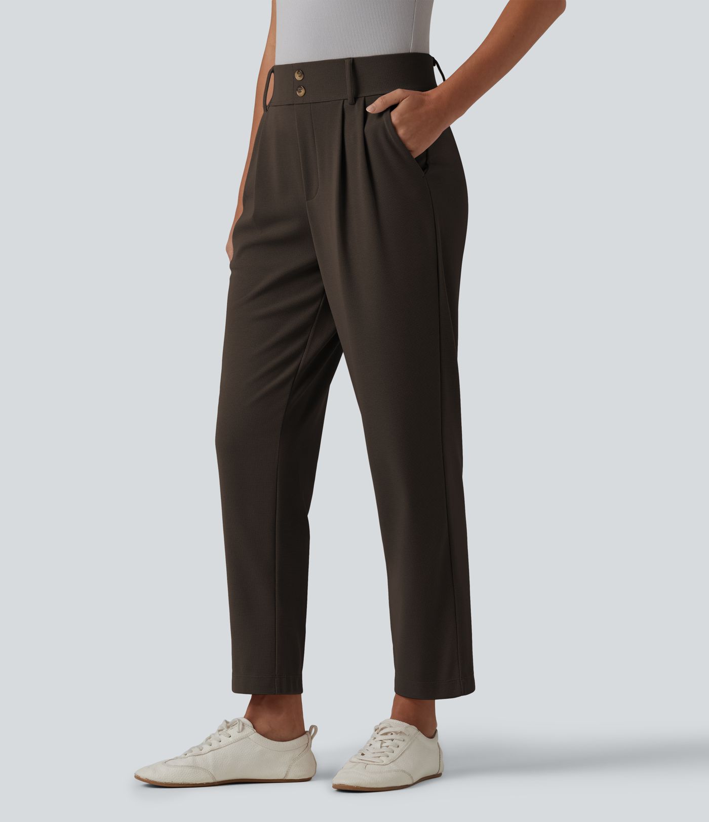 Halara Flex™ High Waisted Tapered Waffle Work Trousers with Pockets Halara Flex™ High Waisted Tapered Waffle Work Trousers with Pockets