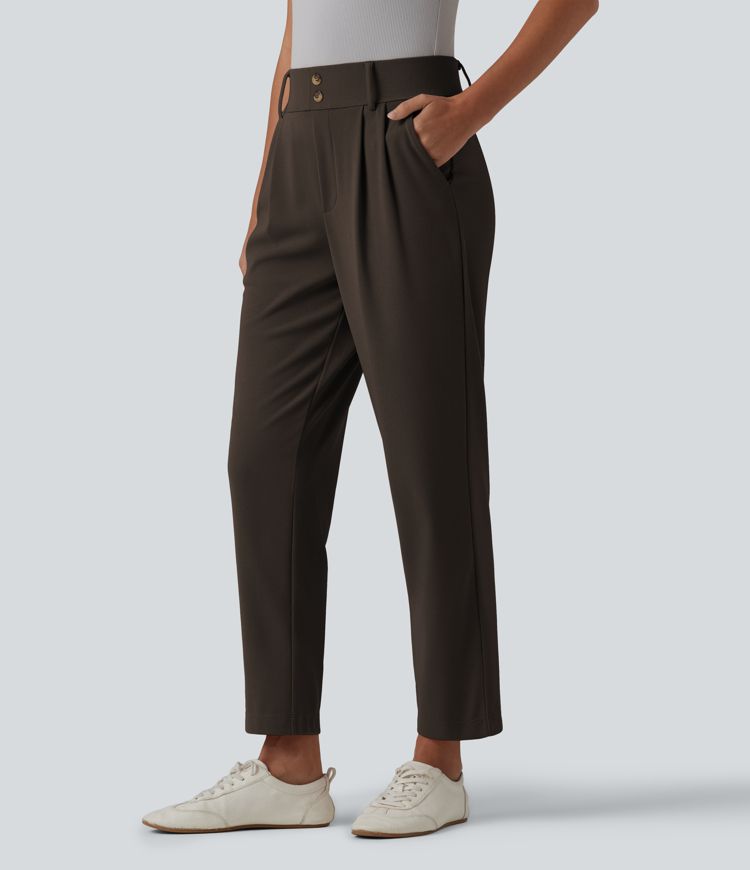 Halara Flex™ High Waisted Tapered Waffle Work Trousers with Pockets Halara Flex™ High Waisted Tapered Waffle Work Trousers with Pockets