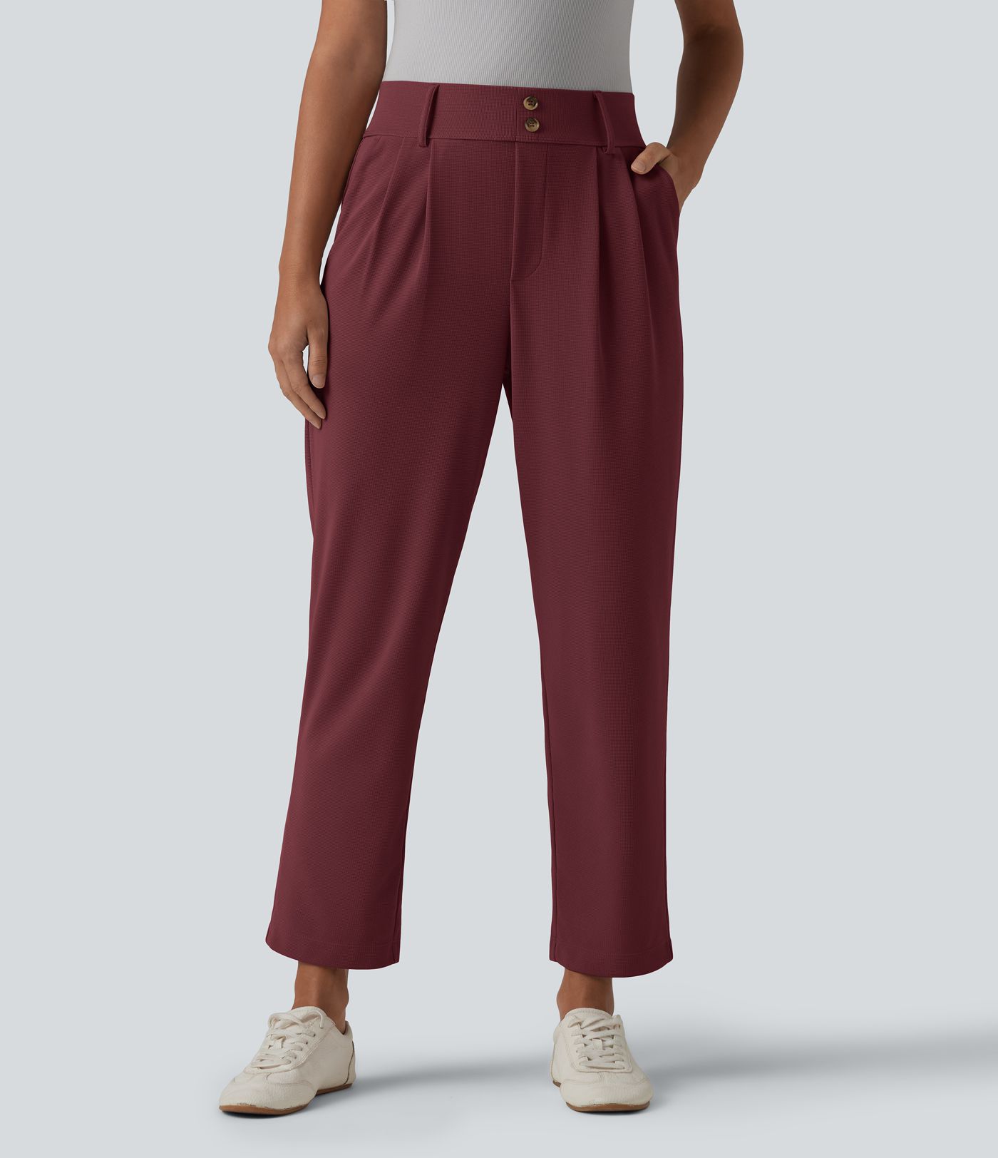 Halara Flex™ - Schmal zulaufende Bürohose mit hohem Bund, Seitentaschen und Waffelstoff