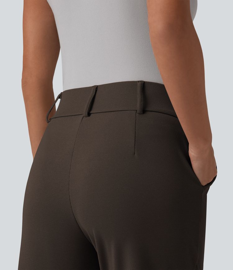 Halara Flex™ High Waisted Tapered Waffle Work Trousers with Pockets Halara Flex™ High Waisted Tapered Waffle Work Trousers with Pockets