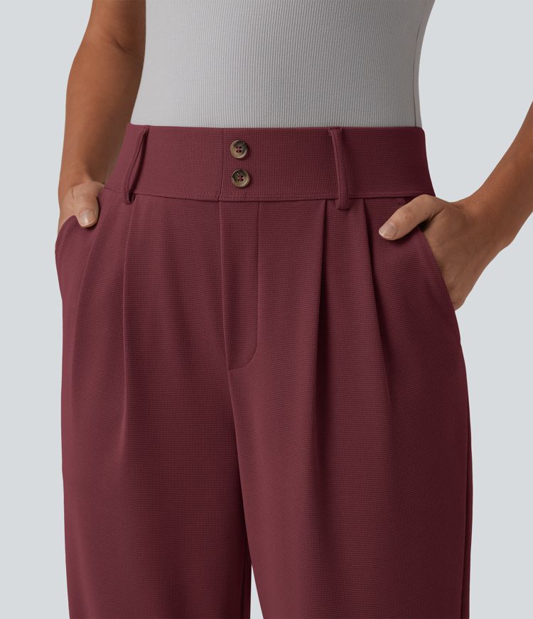 Halara Flex™ - Schmal zulaufende Bürohose mit hohem Bund, Seitentaschen und Waffelstoff