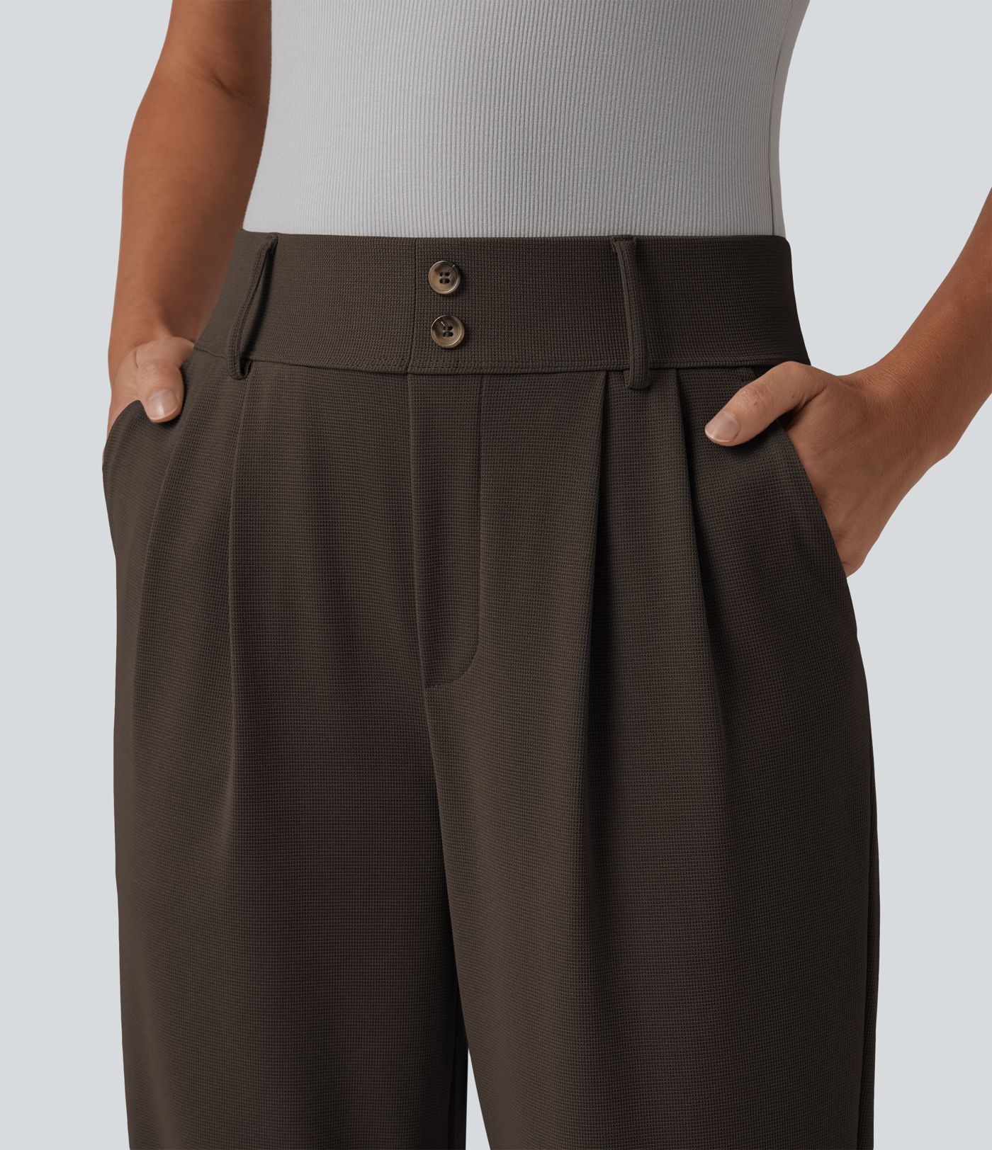 Halara Flex™ High Waisted Tapered Waffle Work Trousers with Pockets Halara Flex™ High Waisted Tapered Waffle Work Trousers with Pockets