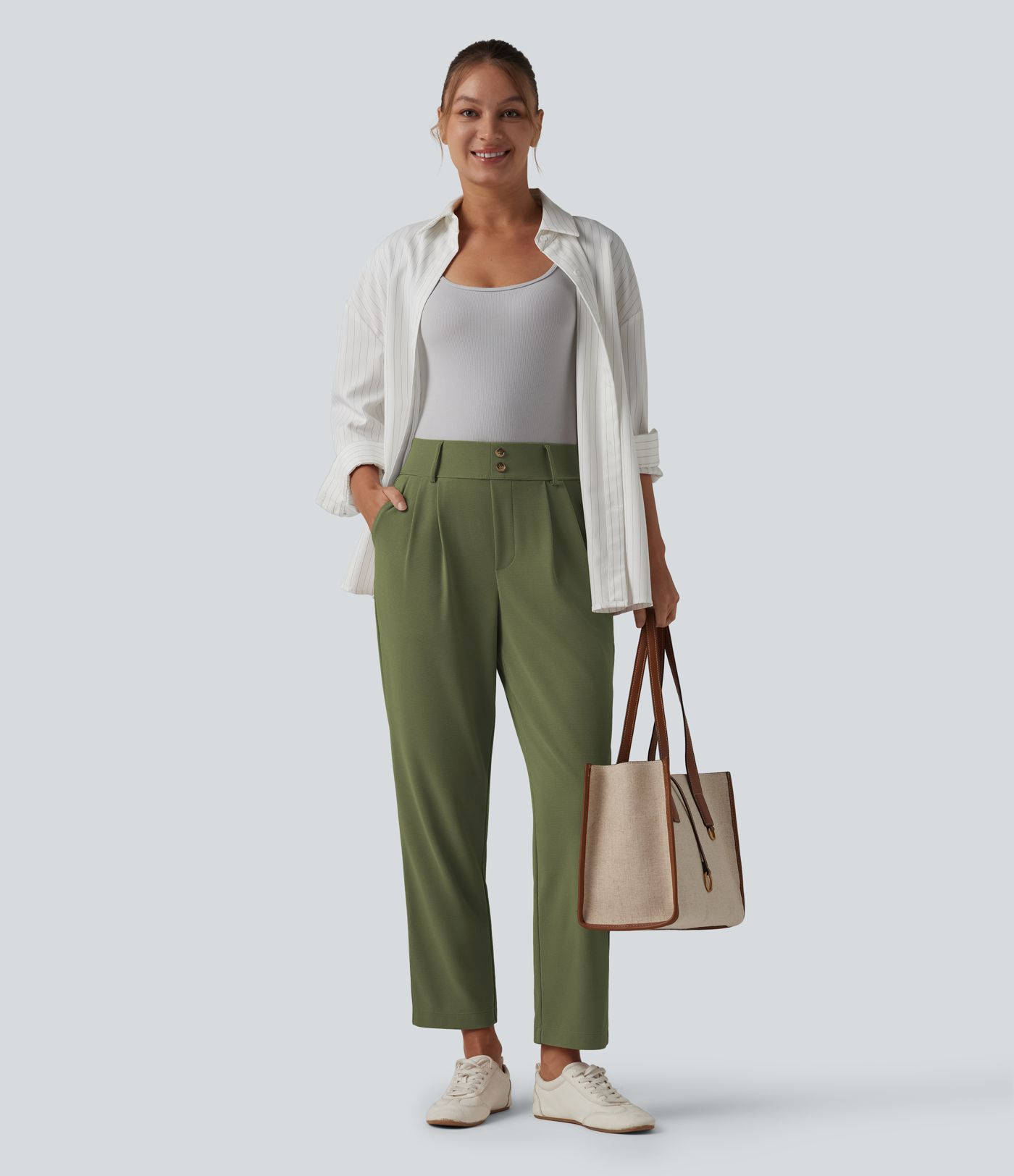 Halara Flex™ - Schmal zulaufende Bürohose mit hohem Bund, Seitentaschen und Waffelstoff