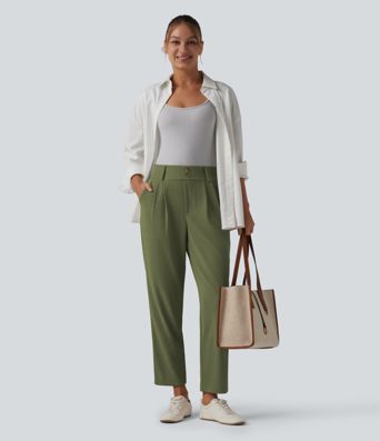 Halara Flex™ - Schmal zulaufende Bürohose mit hohem Bund, Seitentaschen und Waffelstoff