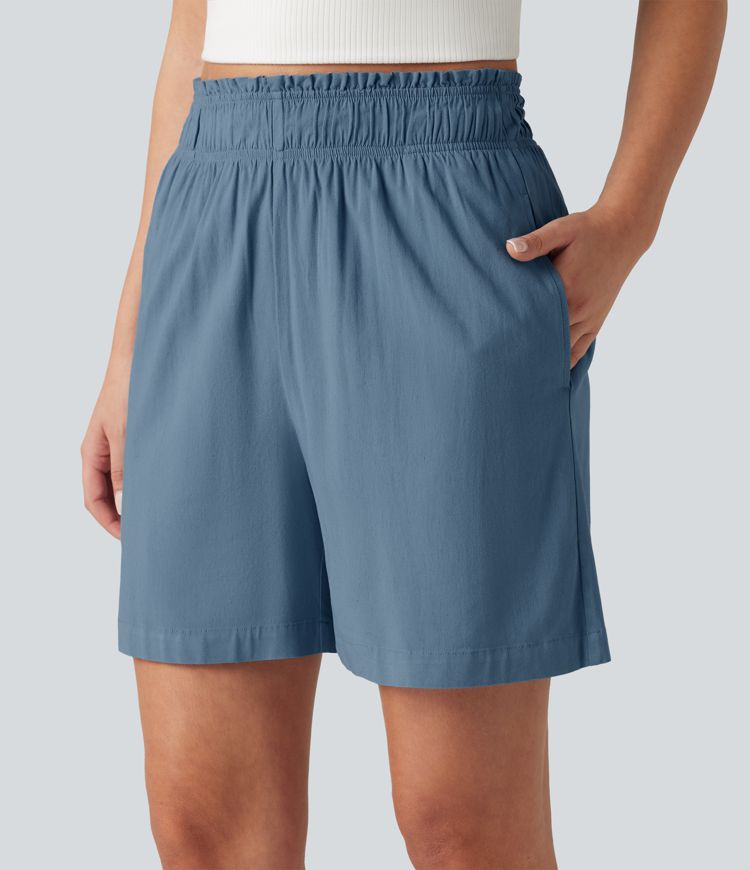 Short décontracté taille haute en lin stretch 12,5 cm avec poches