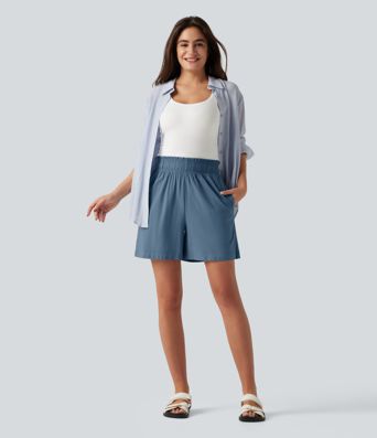 Short décontracté taille haute en lin stretch 12,5 cm avec poches