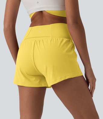 SoftlyZero™ Airy Crossover High Waisted 2-in-1 Cool Touch Yoga Shorts 3'' with Pockets