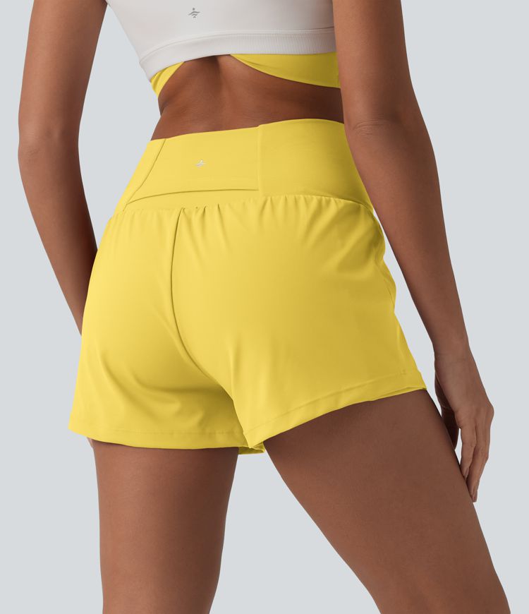 SoftlyZero™ Airy Crossover High Waisted 2-in-1 Cool Touch Yoga Shorts 3'' with Pockets