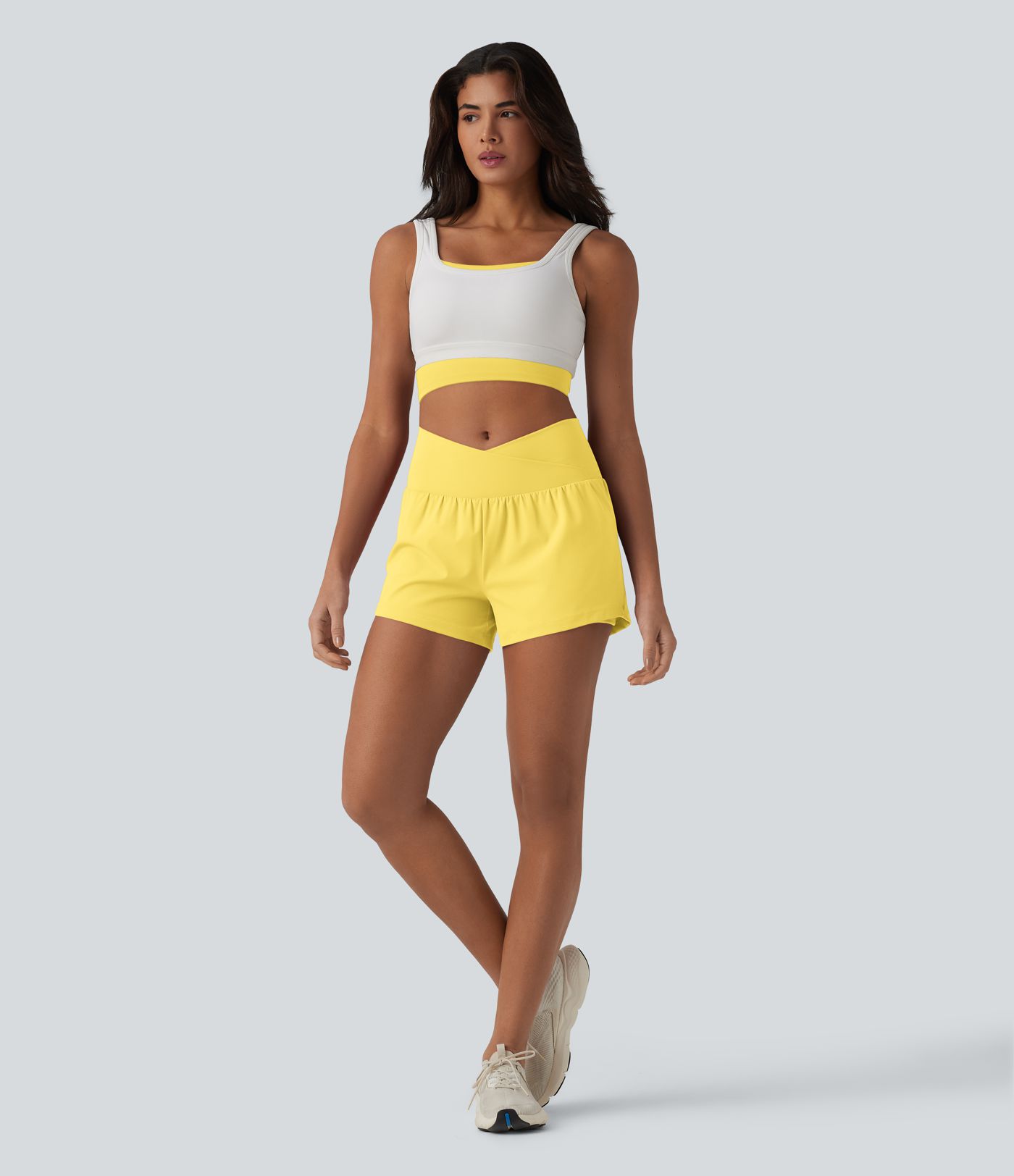 SoftlyZero™ Airy Crossover High Waisted 2-in-1 Cool Touch Yoga Shorts 3'' with Pockets