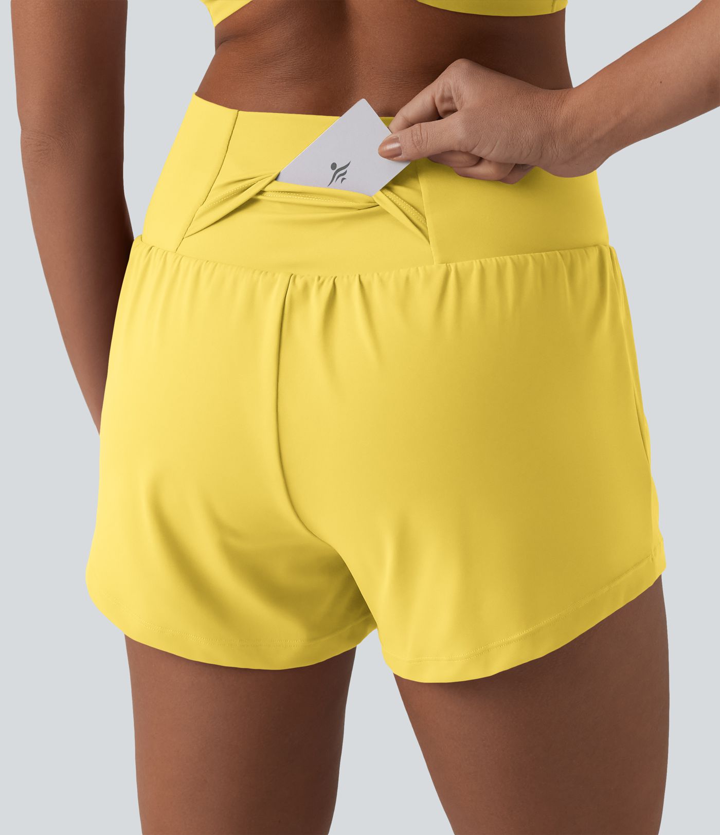 SoftlyZero™ Airy Crossover High Waisted 2-in-1 Cool Touch Yoga Shorts 3'' with Pockets