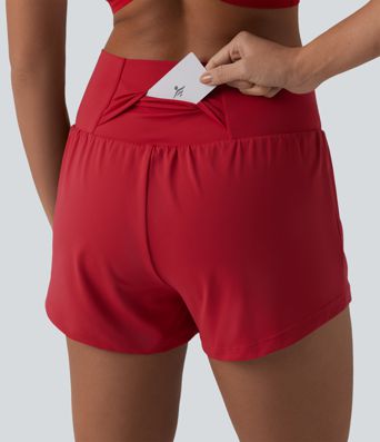 SoftlyZero™ Airy Crossover High Waisted 2-in-1 Cool Touch Yoga Shorts 3'' with Pockets